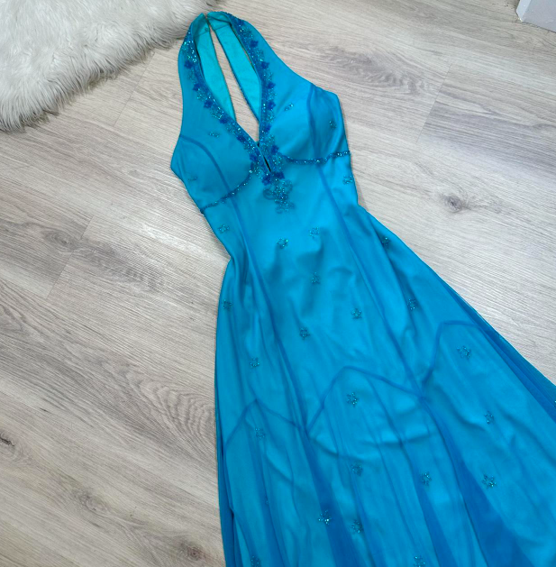 Halter Sheath Chiffon Beaded Short Prom Dresses, Blue Homecoming Dresses HZ1024