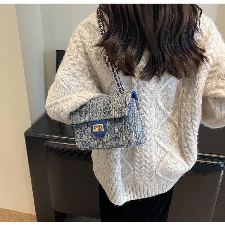 Chanel style all-match denim chain diamond square bag crossbody bag ED0436