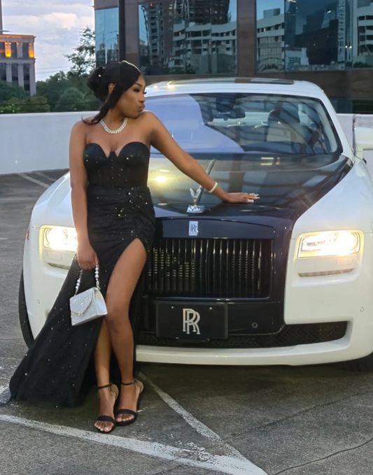 Sweetheart Neck Sheath Tulle Prom Dresses With Slit, Black Evening Dresses HZ1024