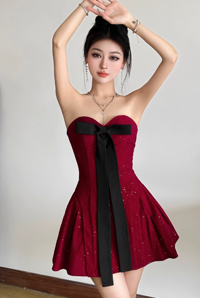Birthday Dresses Strapless Hoco Dresses Burgundy Short New Year's Evening Dresses HZ1024
