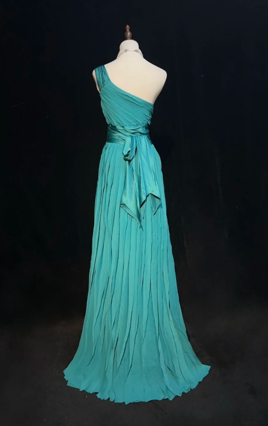 One-Shoulder Sheath Pleated Long Prom Dresses Chiffon Turquoise Evening Dresses HZ1024