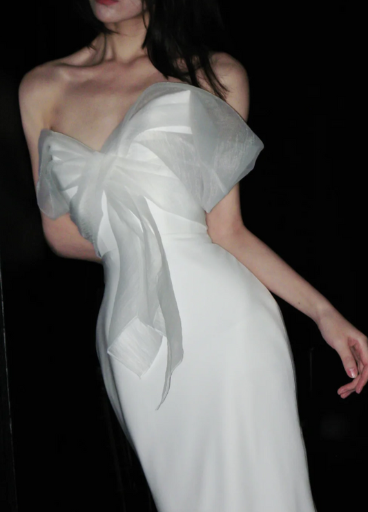 Strapless Mermaid Long Wedding Dresses Chiffon Backless White Bridal Gowns HZ1024