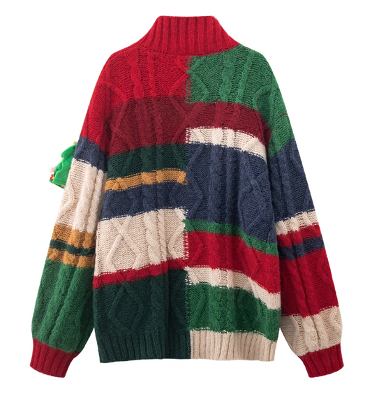 Christmas Colorblock Love Bear Cardigan HZ1024