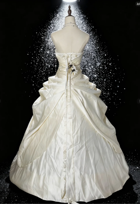 Sweetheart Neck Ball Gown Long Wedding Dresses Taffeta Sleeveless Bridal Gowns White Bridal Dresses HZ1024