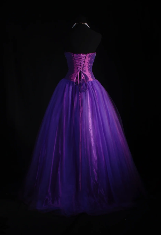 Strapless Ball Gown Purple Long Prom Dresses Tulle Purple Evening Dresses HZ1024