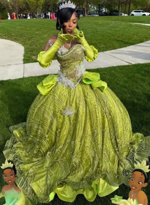 Sweetheart Ball Gown Green Long Prom Dresses Sparkly Rhinestone Tulle Green Sweet 16 Dress HZ1024