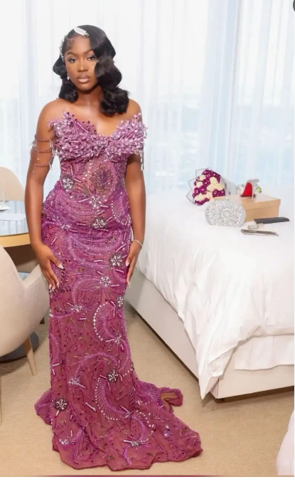 Elegant Strapless Sheath Long Prom Dresses Beaded Tulle Grape Evening Dresses ED04985