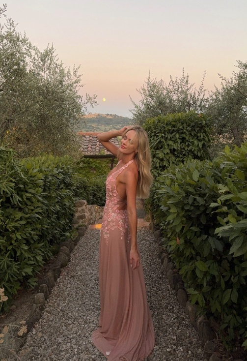 Halter Sheath Long Prom Dresses Chiffon Flowers Gray-Pink Birthday Dresses HZ1024