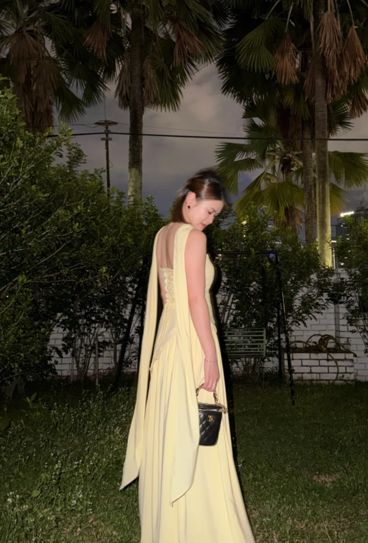 Chic Strapless Sheath Yellow Long Prom Dresses Chiffon Yellow Wedding Guest Dresses ED05094