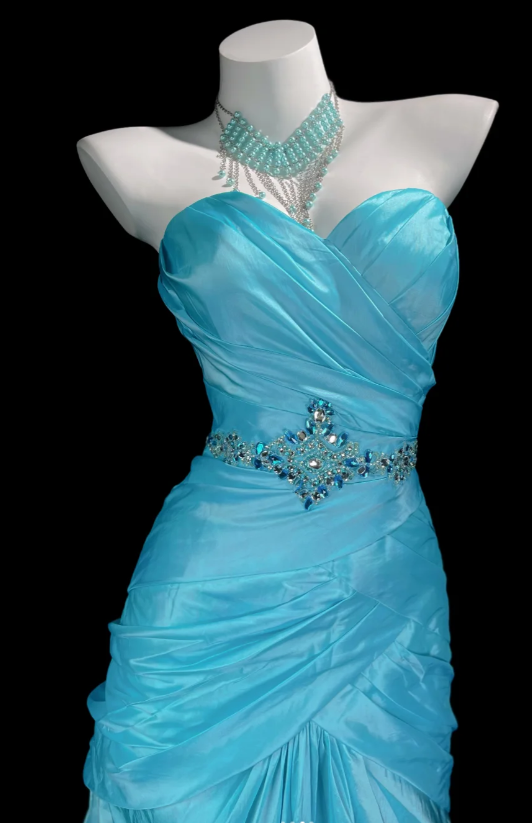 Fairy Sweetheart neck Sheath Blue Long Prom Dresses Satin Blue Formal Dresses ED05120