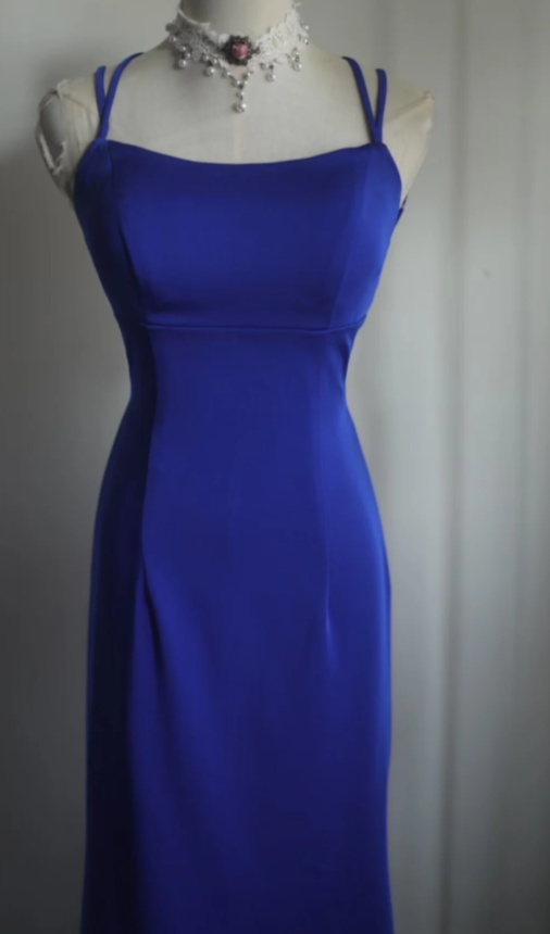 Elegant Spaghetti Straps Sheath Blue Long Prom Dresses Chiffon Blue Evening Gowns ED05186