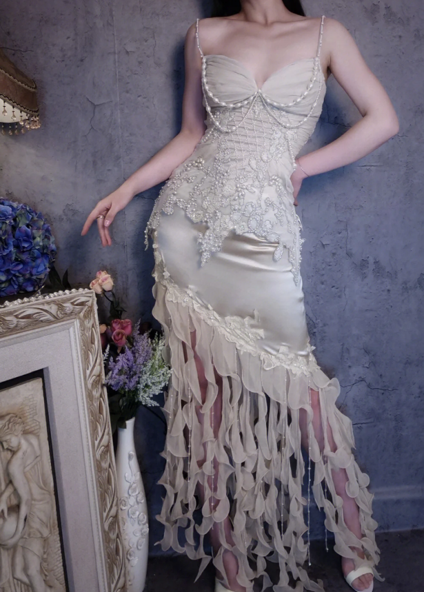 Elegant Sheath Long Prom Dresses Satin Beaded Evening Dresses Sleeveless Formal Dresses ED05367