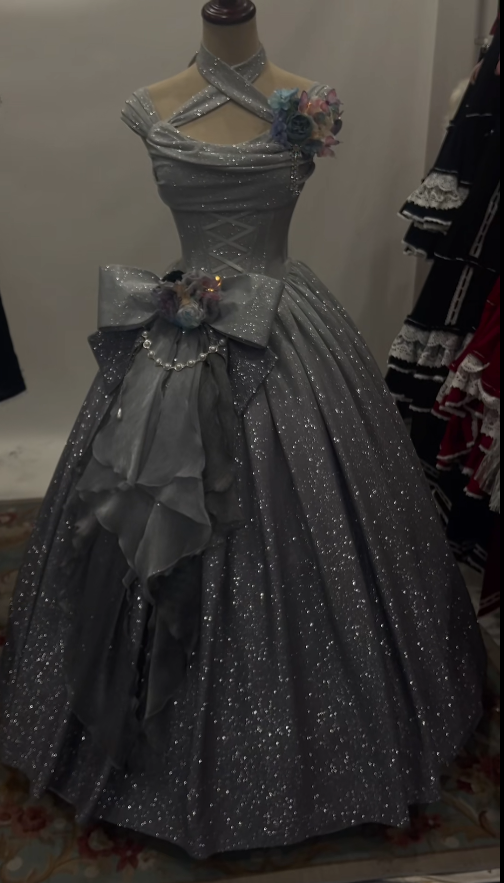 Fairy A-Line Gray Long Prom Dresses Halter Satin Evening Dresses Sleeveless Gray Formal Dresses ED05444