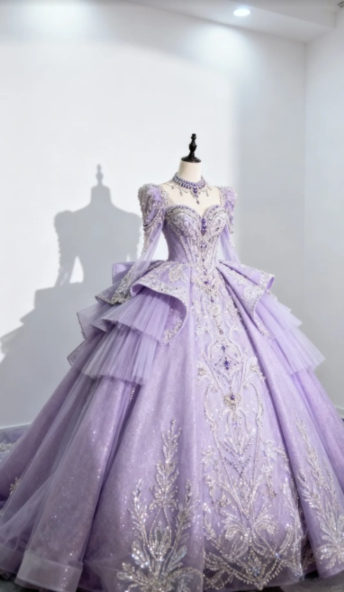 Fairy A-Line Purple Long Prom Dresses Sweetheart Beaded Tulle Quinceanera Dresses Purple Sweet 16 Dresses ED05497