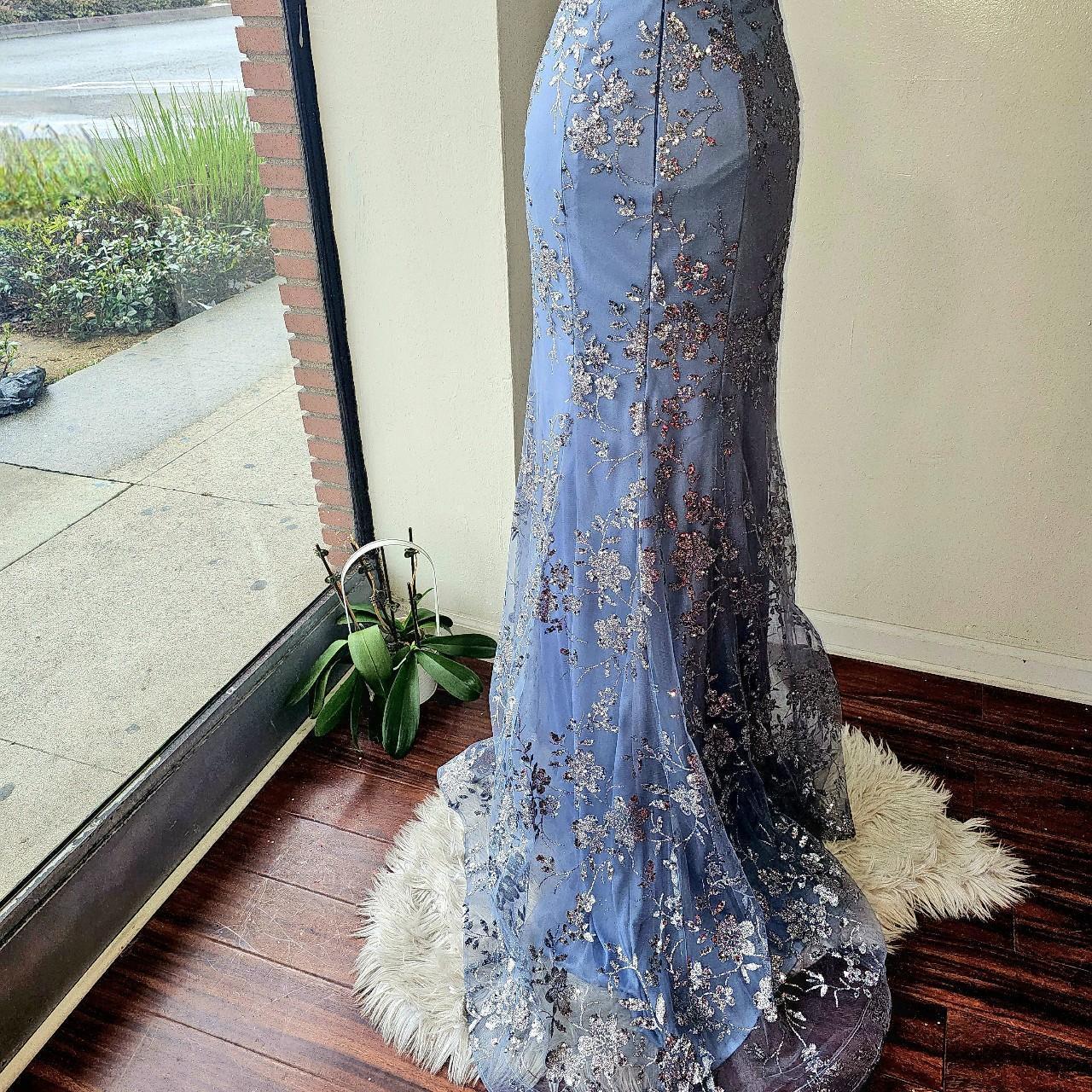 Glam Strapless Sheath Long Prom Dresses Glitter Tulle Blue Evening Gowns Sleeveless Birthday Dresses ED05555