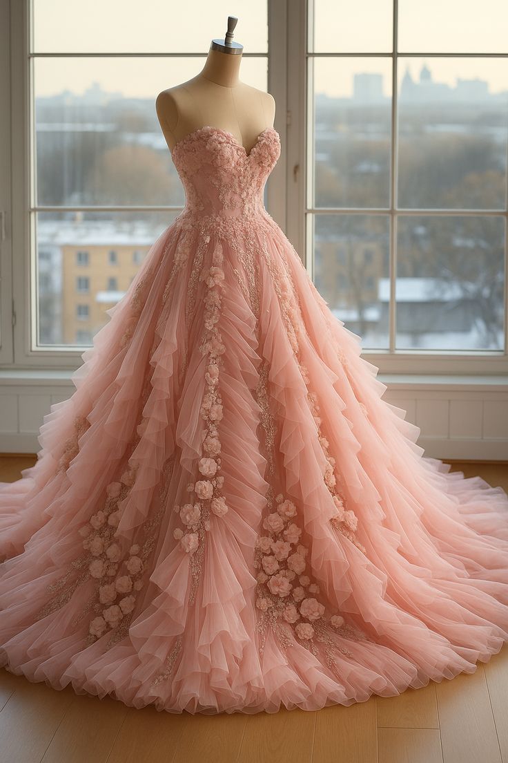 Fairy Sweetheart A-Line Long Prom Dresses, Tulle Beaded Blush Pink Quinceanera Dresses Sleeveless Sweet 16 Dresses ED05606