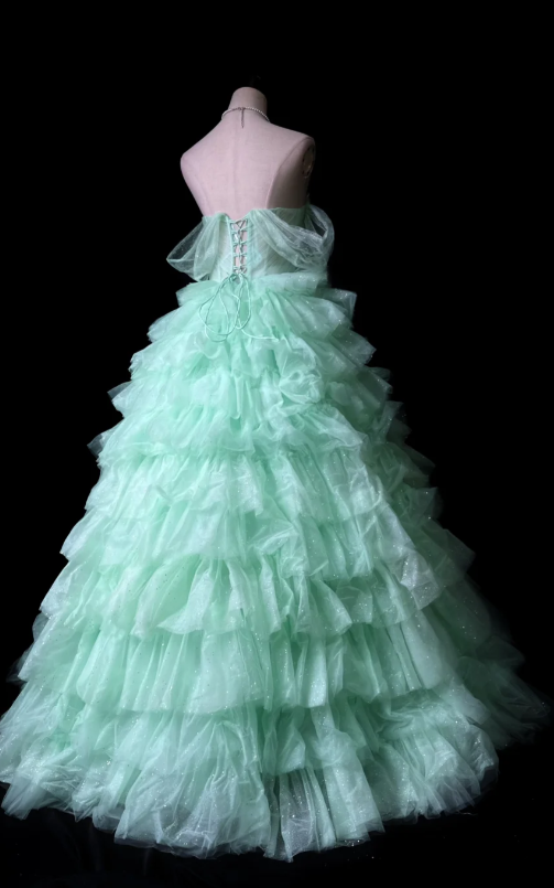Fairy Sweetheart A-Line Long Prom Dresses, Tulle Mint Green Birthday Dresses Sleeveless Sweet 16 Dresses ED05608