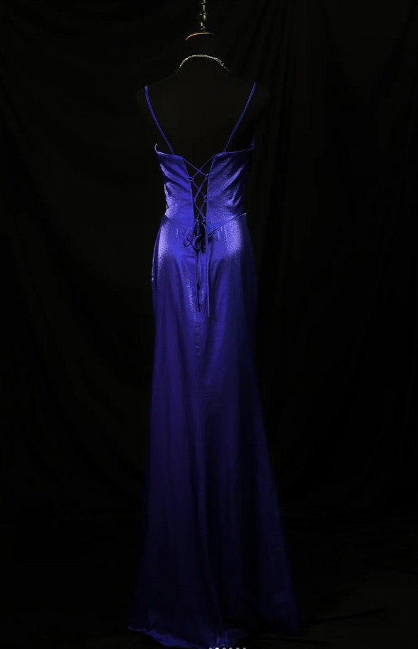 Glam Straps Sheath Long Prom Dresses, Satin Purple Bridesmaid Dresses ED05613