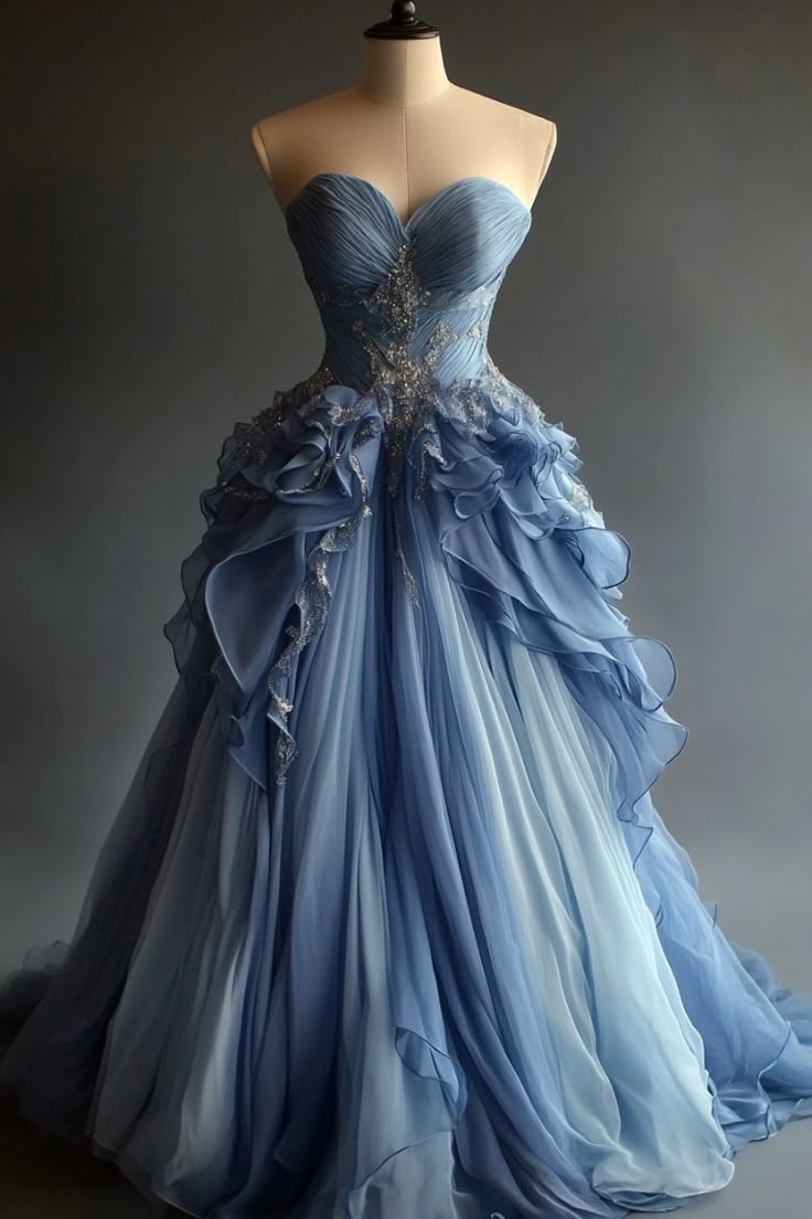 Fairy Sweetheart Ball Gown Long Prom Dresses Tulle Gray Blue Quinceanera Dresses Sleeveless Gray Blue Birthday Dresses ED05638