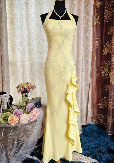 Chic Halter Sheath Long Prom Dresses Beaded Chiffon Lilac Evening Dresses Sleeveless Lilac Christmas Dresses EP05666