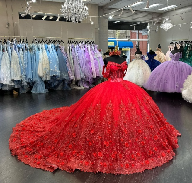 Cute Ball Gown Blush Pink Long Prom Dresses Tulle Off-shoulder Quinceanera Dresses Appliques Short Sleeves Sweet 16 Dress ED05765