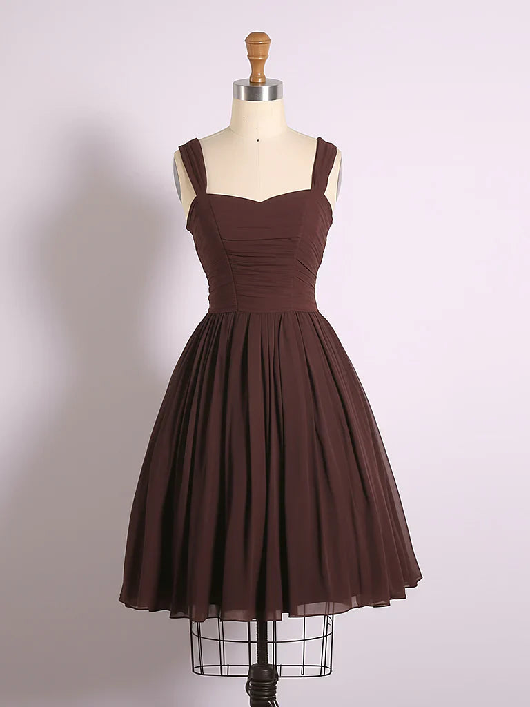 Simple A-Line Sweetheart Neck Chiffon Brown Short Prom Dress, Brown Homecoming Dress ED0577
