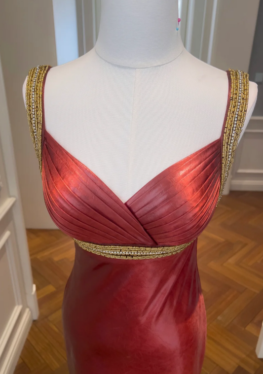 Elegant Burgundy Sheath Long Prom Dresses Satin V-Neck Evening Gowns Sleeveless Formal Dresses ED05813