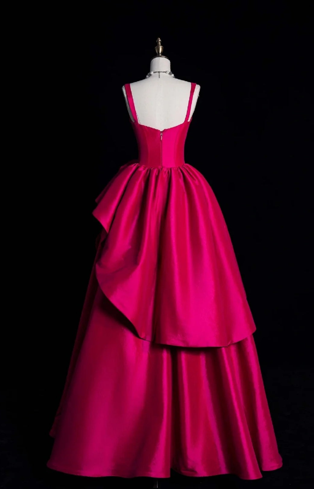 Elegant Hot Pink A-Line Long Prom Dresses Satin Spaghetti Straps Evening Dresses Sleeveless Birthday Dresses ED05833