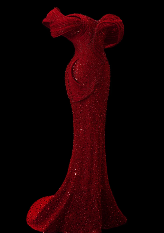 Sexy Burgundy Mermaid Long Prom Dresses Tulle Off-shoulder Evening Gowns EP05856