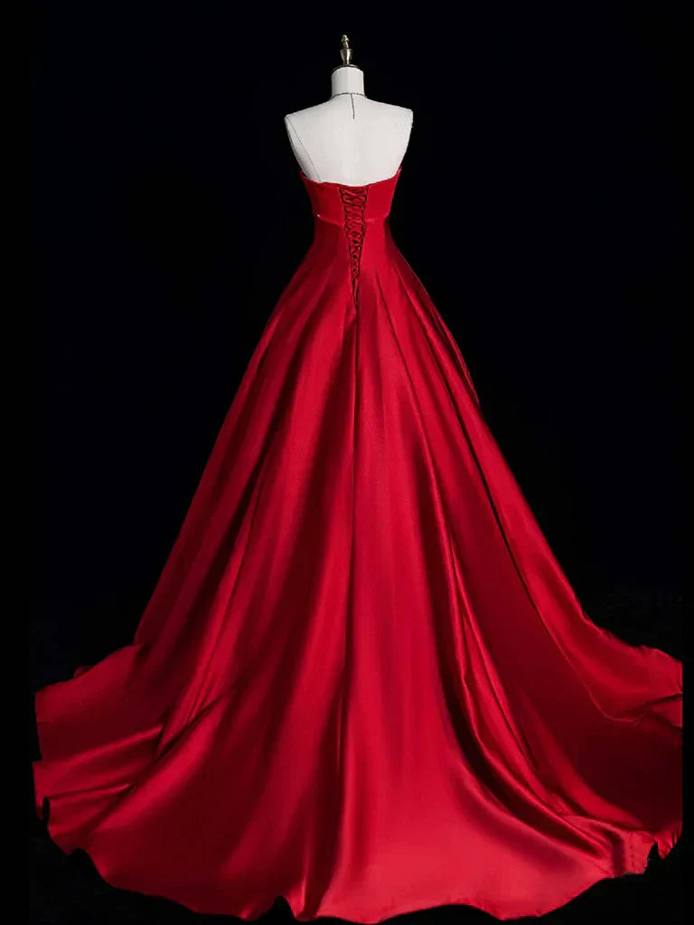 A-Line Satin burgundy Long Prom Dress, Burgundy Long Formal Dress HZ1024