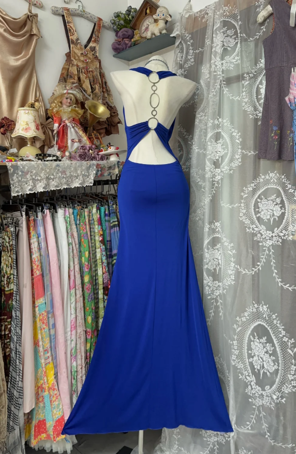 Two styles _ Vintage Royal Blue Sheath Long Prom Dresses, Chiffon Strapless Evening Dresses, and Backless Formal Dresses ED05891