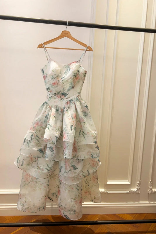 Fairy Floral Prom Dresses Tiered Tulle A-Line Long Evening Dresses Spaghetti Straps Sleeveless Formal Dresses ED06007