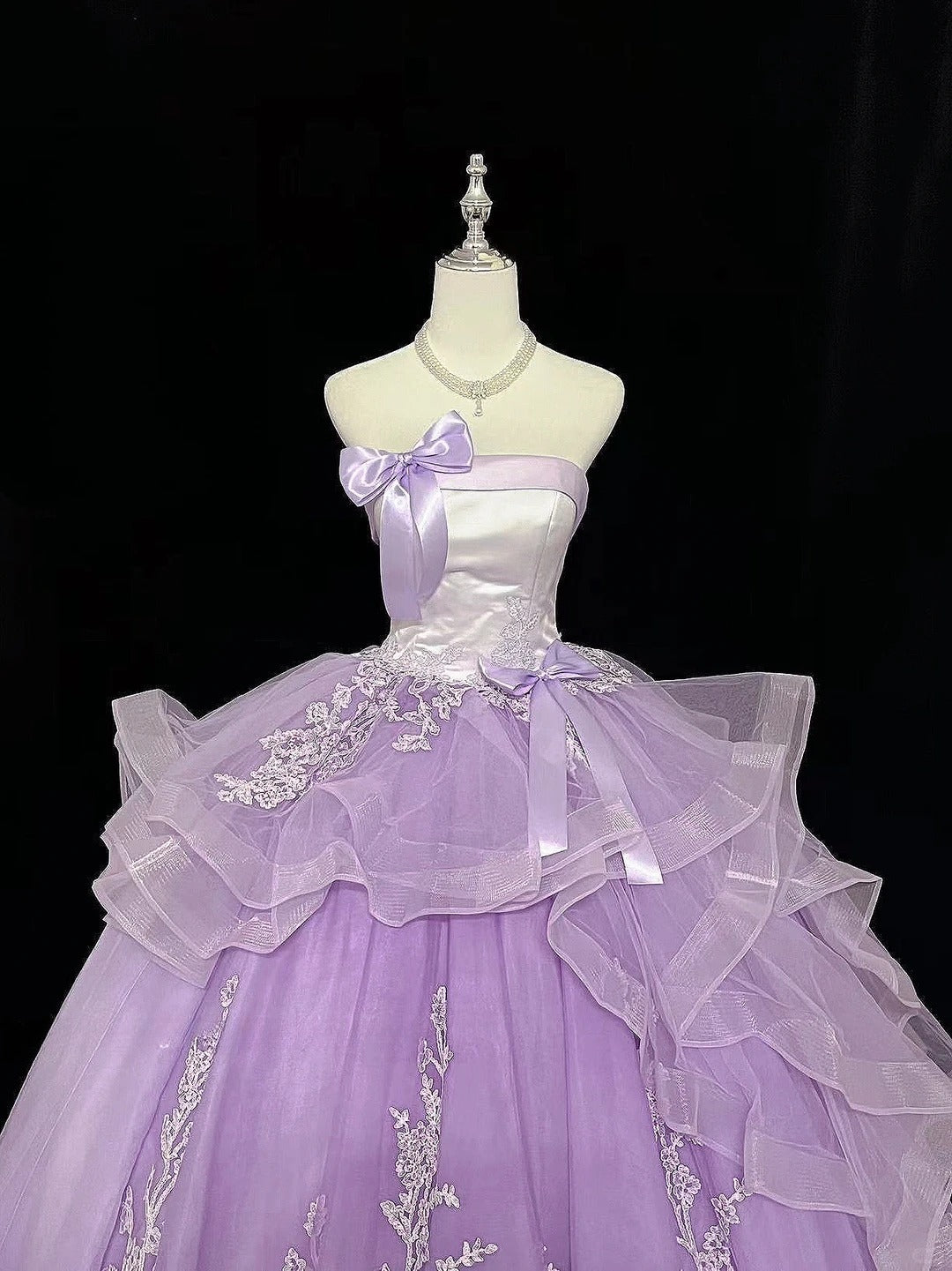 Fairy Lilac Long Prom Dresses Tulle Appliques A-Line Sleeveless Quinceanera Dresses Strapless Sweet 16 Dresses ED06012