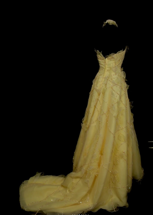 Chic Yellow Long Prom Dresses Beaded Tulle Halter A-Line Quinceanera Dresses Sleeveless Sweet 16 Dresses ED06164