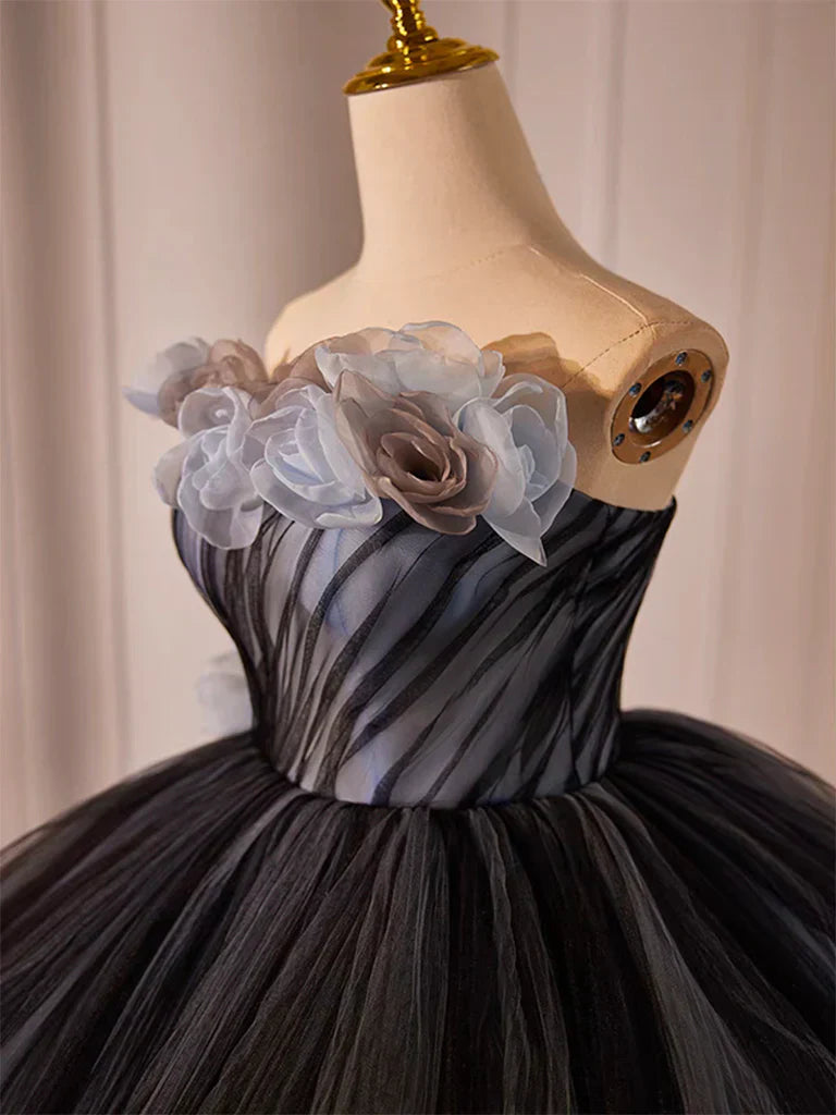 Tulle Long Prom Gown, Black Tulle Evening Dress HZ1024
