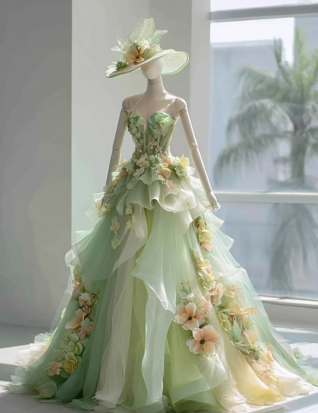 Gorgeous A-Line Green Long Prom Dresses, Applique Tulle Strapless Evening Dresses, Sleeveless Birthday Dresses ED06263