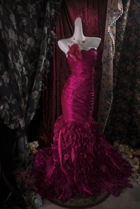 Elegant Mermaid Long Prom Dresses Satin Strapless Evening Dresses ED06288
