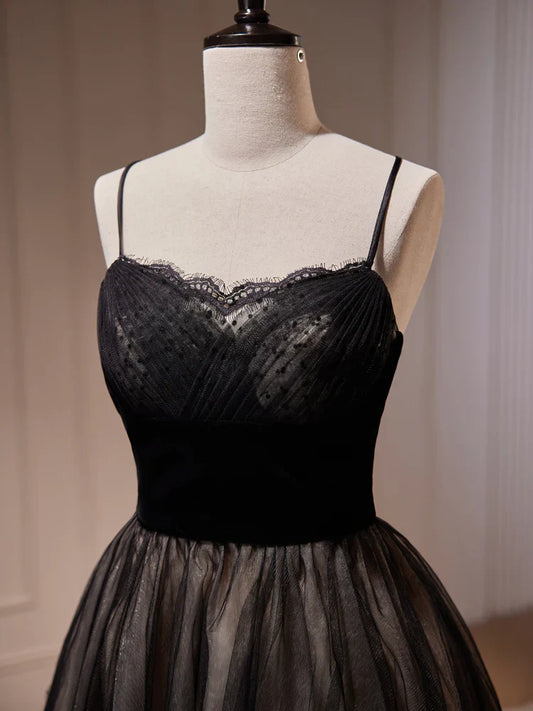 A-Line Lace Tulle Black Short Prom Dress, Black Homecoming Dress ED0645