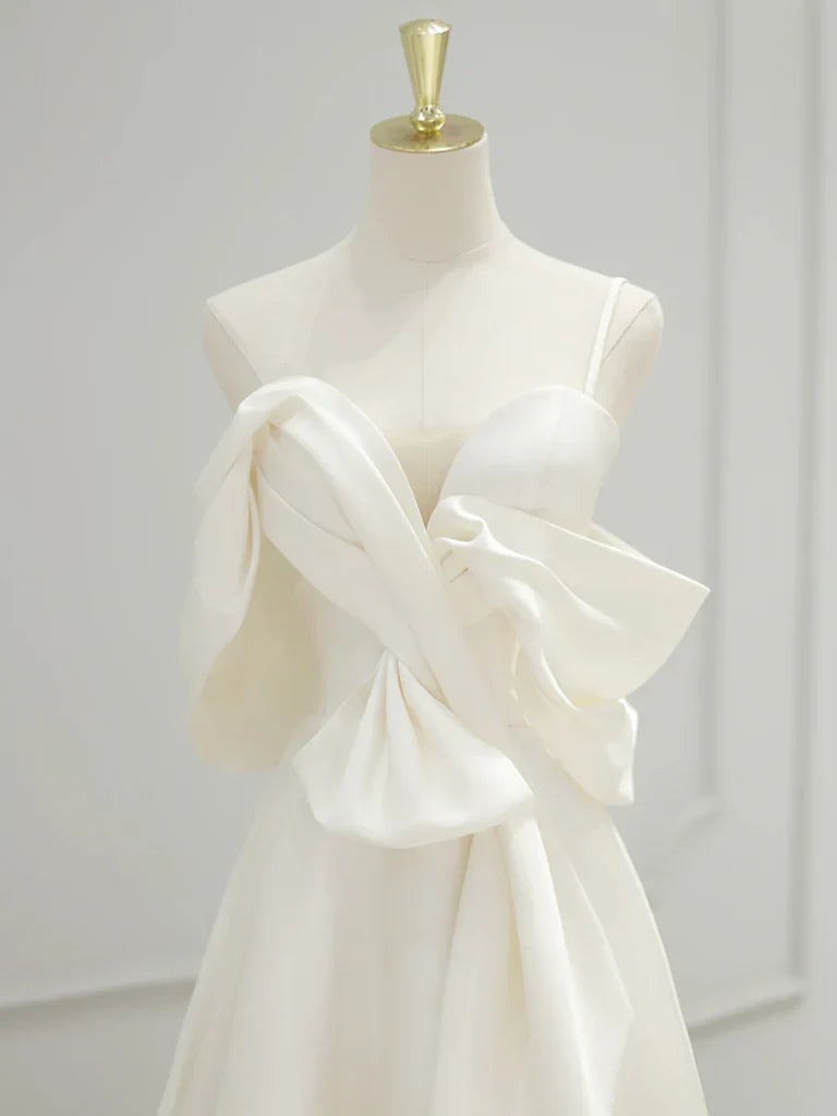 A-Line Sweetheart Neck Satin ivory Long Prom Dress, ivory Long Formal Dress ED065