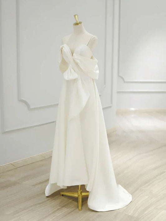 A-Line Sweetheart Neck Satin ivory Long Prom Dress, ivory Long Formal Dress ED065