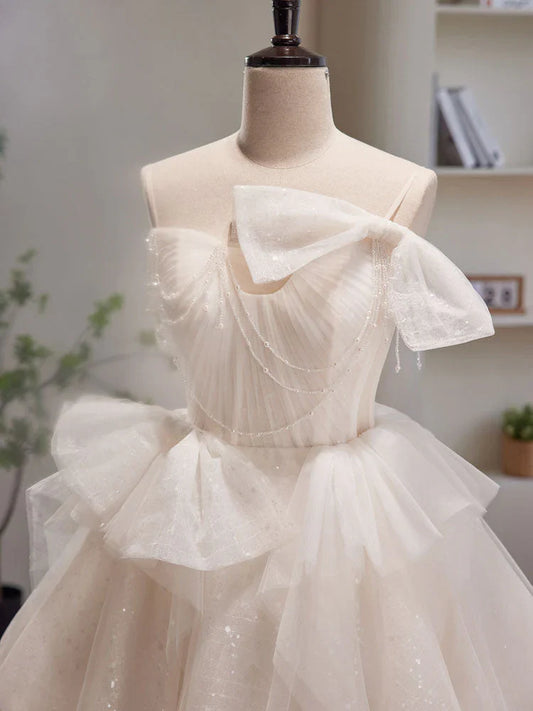 Beige Tulle Sequin Short Prom Dress, Beige Homecoming Dress ED0650