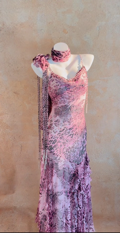 Chic Pink Long Prom Dress Chiffon Beaded Sheath Evening Gowns Spaghetti Straps Birthday Dress ED06520