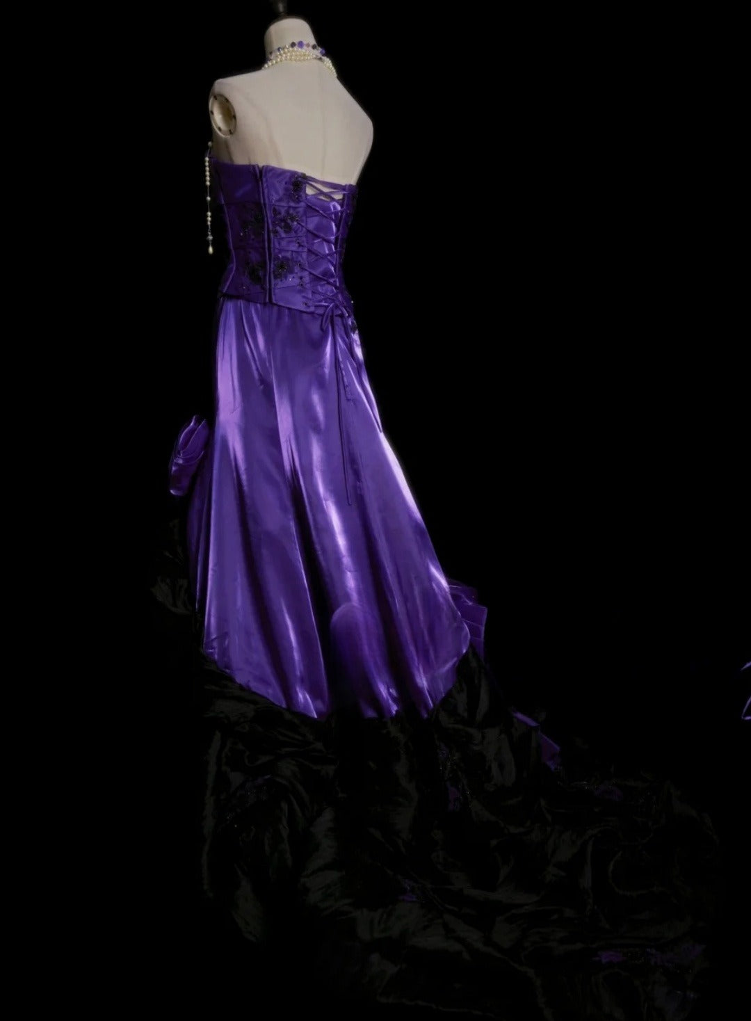 Chic Purple Long Prom Dress Satin A-Line Evening Gowns Strapless Birthday Dress ED06522