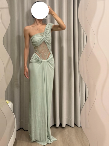 Elegant Green Long Prom Dresses One-shoulder Beaded Chiffon Sheath Evening Dress ED06561