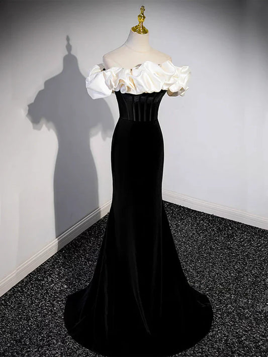 Black Off Shoulder Mermaid Long Prom Dress, Black Long Formal Dress ED0670
