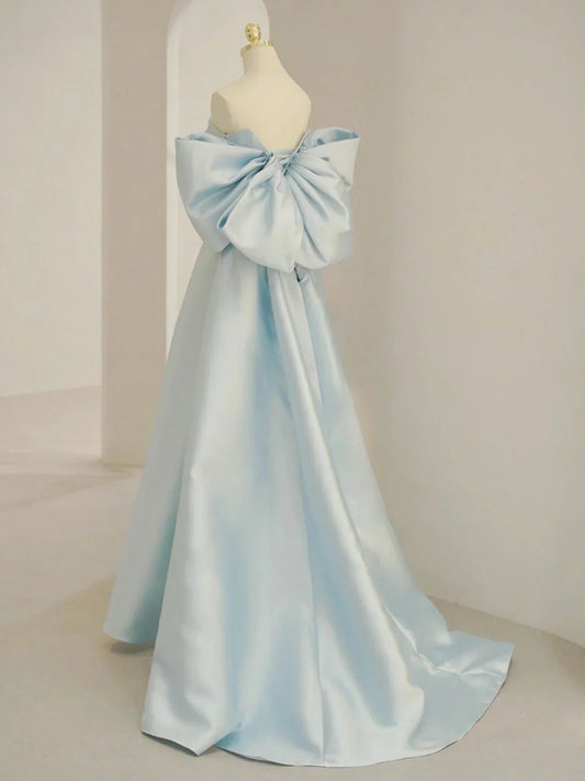 Blue Satin Long Prom Dress, A-line Blue Formal Evening Dress ED0672