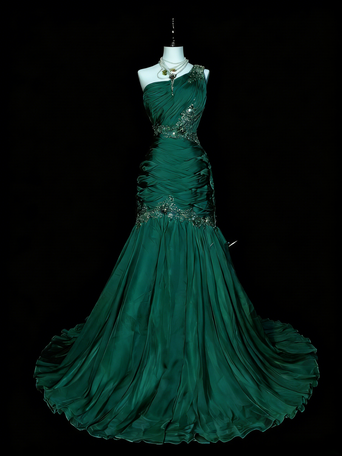 Vintage Champagne Prom Dresses One-shoulder Sheath Long Evening Dress Pleated Tulle Sleeveless Formal Dress ED06739