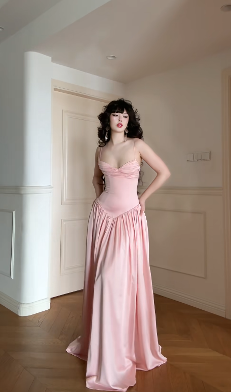 Fairy Pink Prom Dress Spaghetti Straps A-Line Evening Dress Satin Sleeveless Birthday Dress ED06767