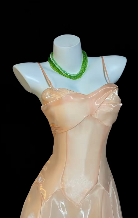 Cute Pastel Orange Prom Dress Spaghetti Straps A-line Birthday Dress Organizer Sleeveless Evening Dress ED06782