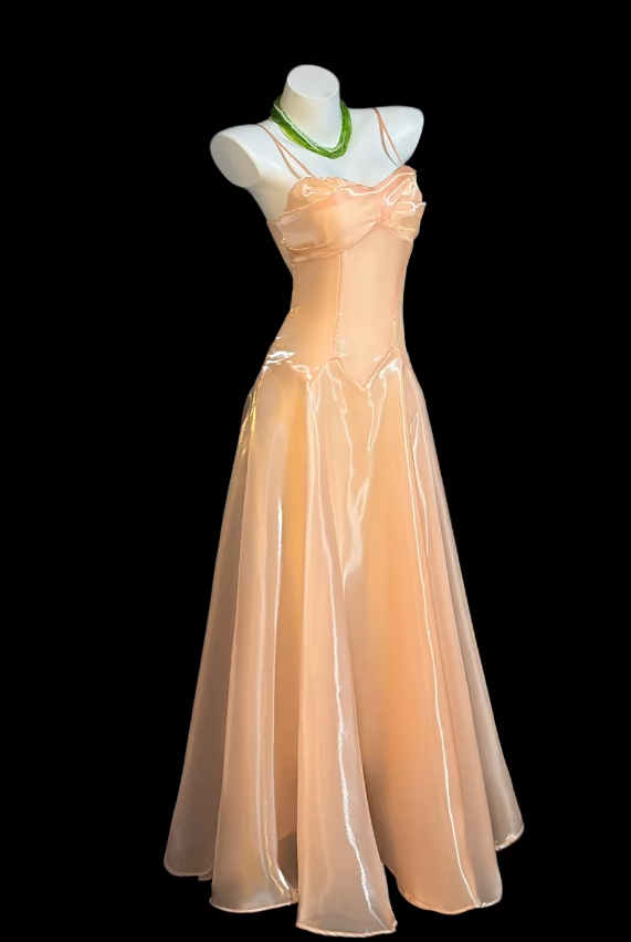 Cute Pastel Orange Prom Dress Spaghetti Straps A-line Birthday Dress Organizer Sleeveless Evening Dress ED06782